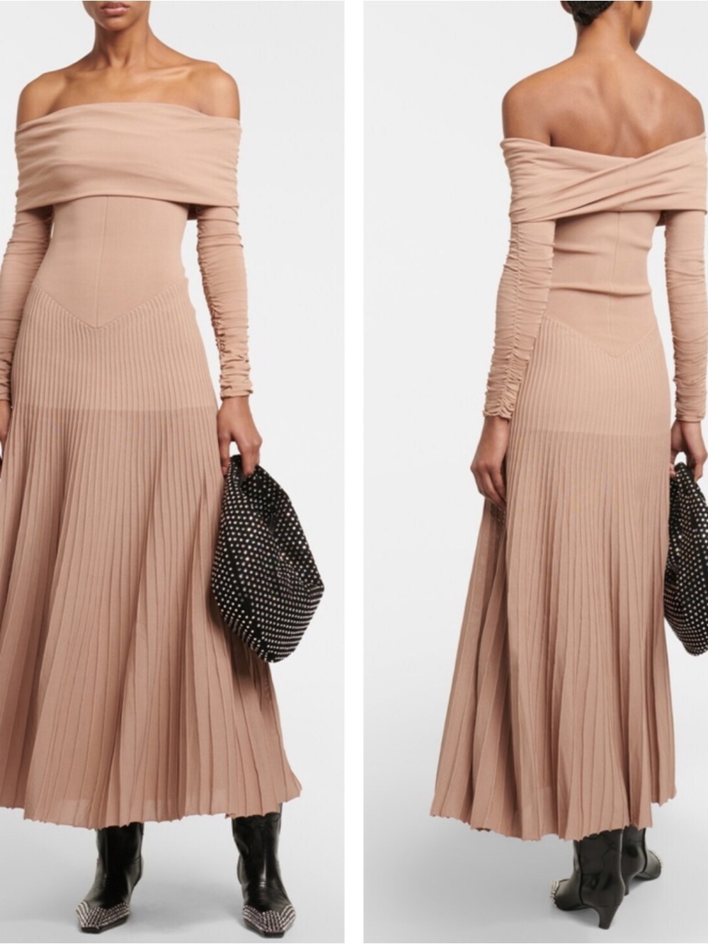 KHAITE Rebecca Long Sleeve Ruched Cowl Neck Brown Maxi Dress Size Small